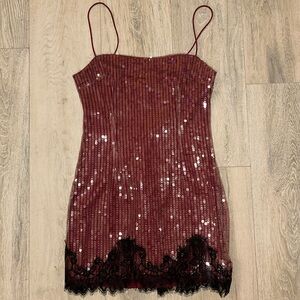 White Fox Boutique Burgundy Sequin Mini Dress